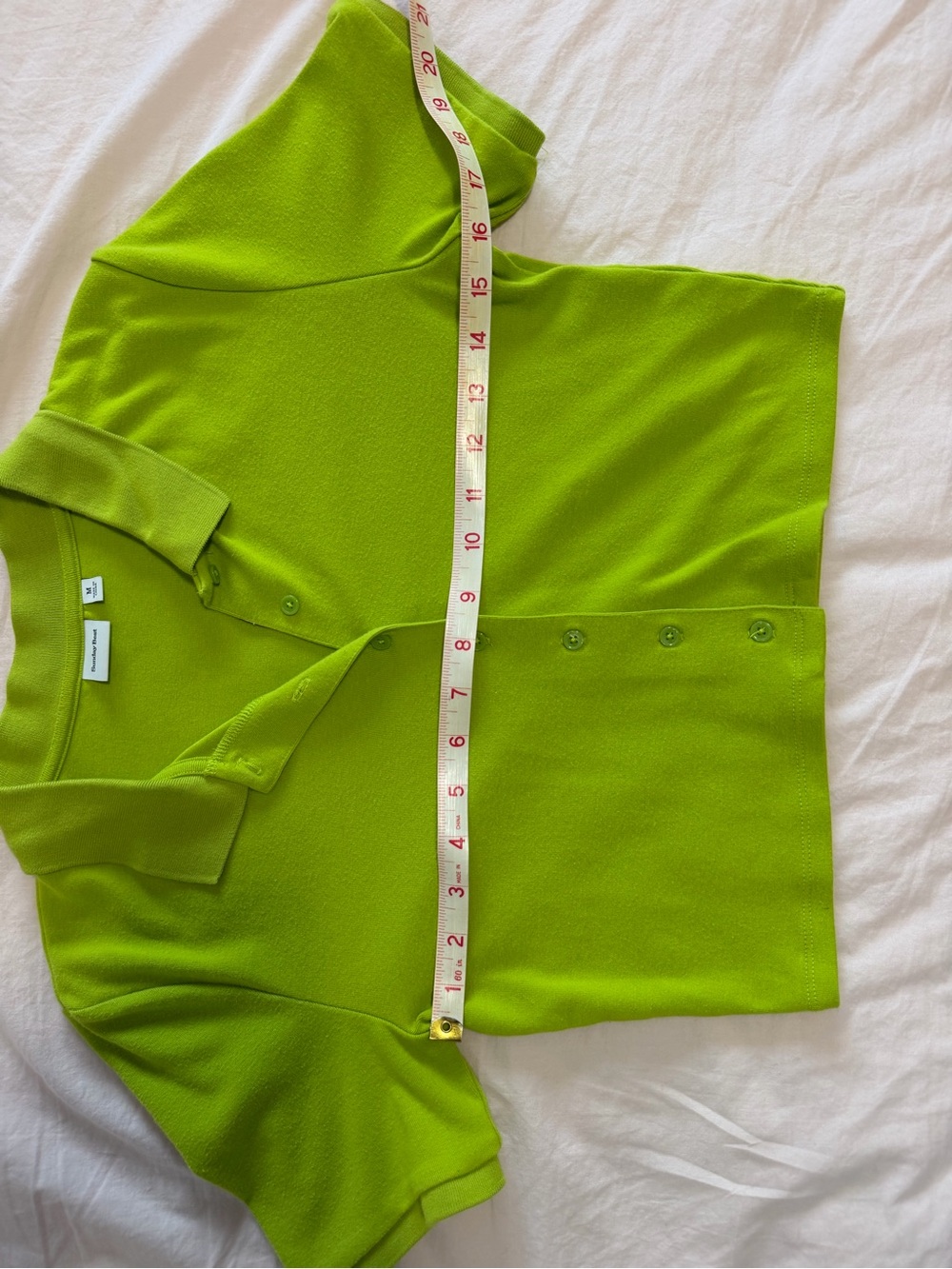 Sunday Best Cropped Button-Down Top in Lime Green - Picture 6 of 6